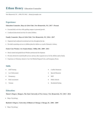 Education Counselor Resume