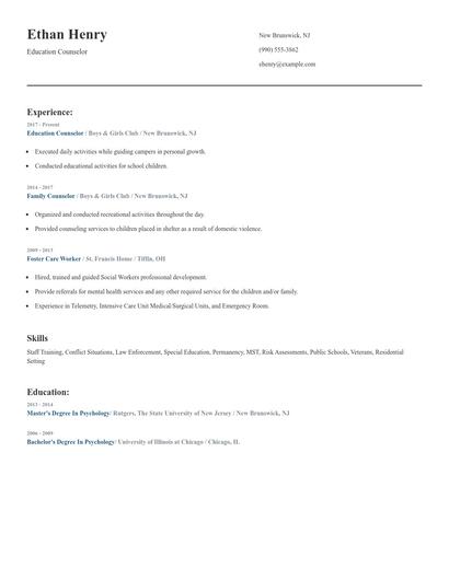 Education Counselor Resume