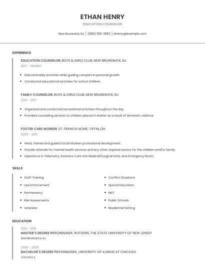 Education Counselor Resume