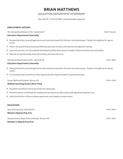 Education Department Internship Resume