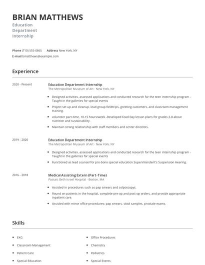 Education Department Internship Resume