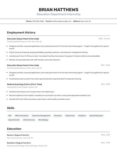Education Department Internship Resume