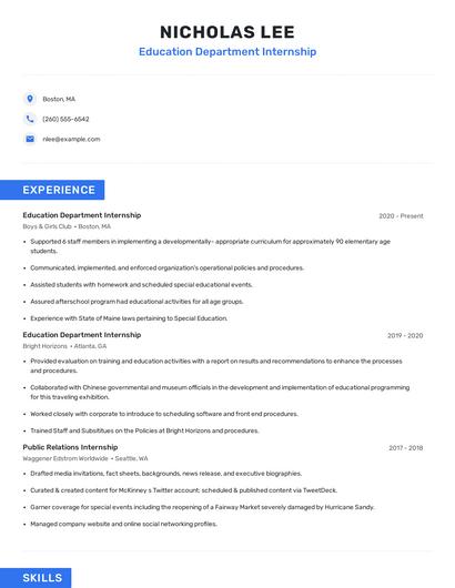 Education Department Internship Resume