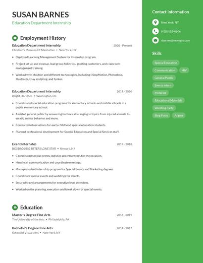 Education Department Internship Resume
