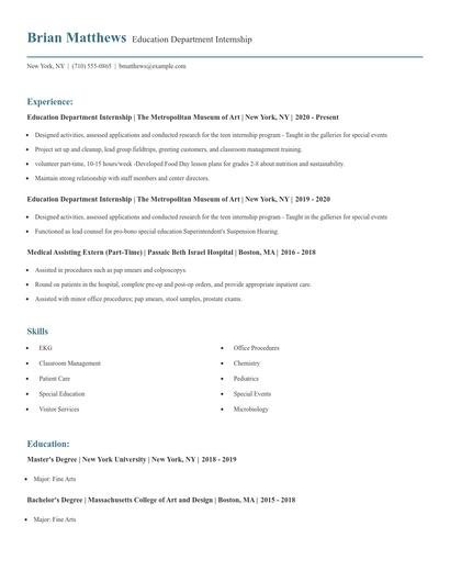 Education Department Internship Resume