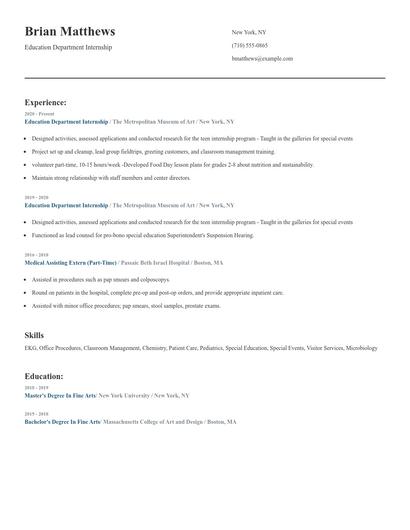 Education Department Internship Resume