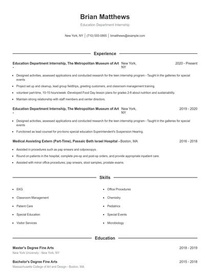 Education Department Internship Resume