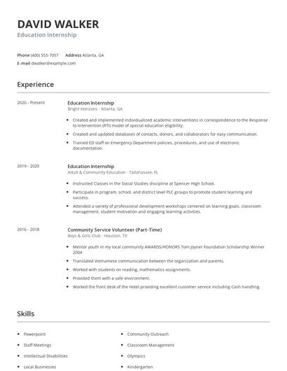 Education Internship Resume