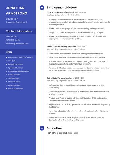 Education Paraprofessional Resume