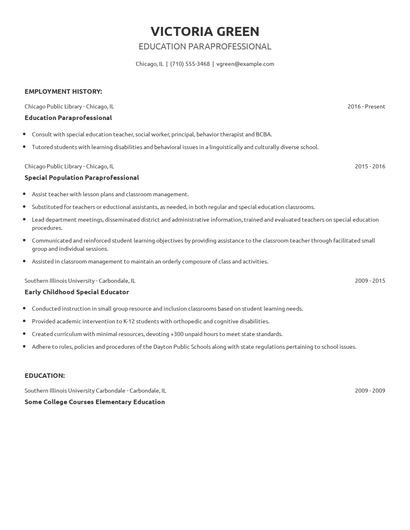 Education Paraprofessional Resume