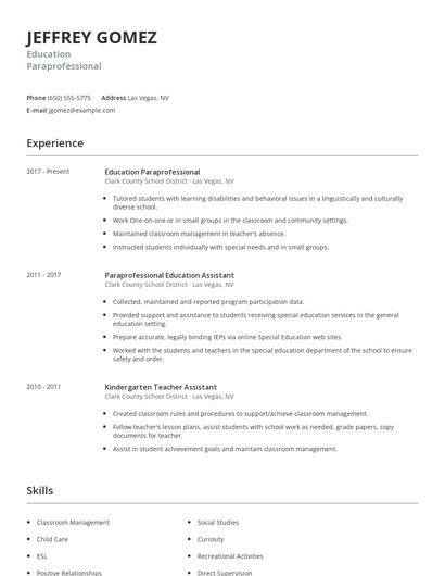 Education Paraprofessional Resume