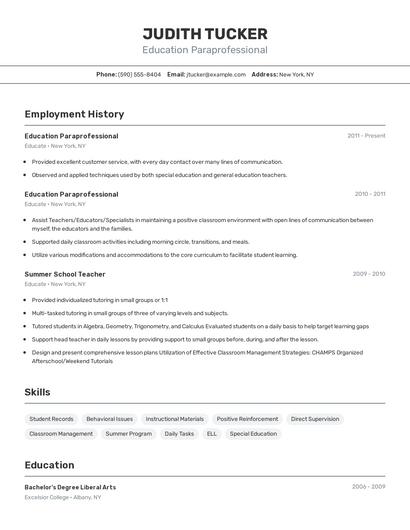 Education Paraprofessional Resume