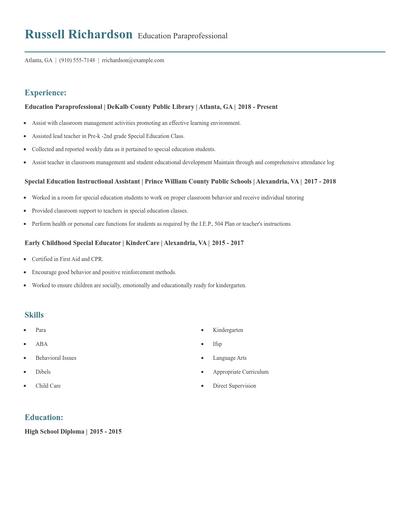 Education Paraprofessional Resume