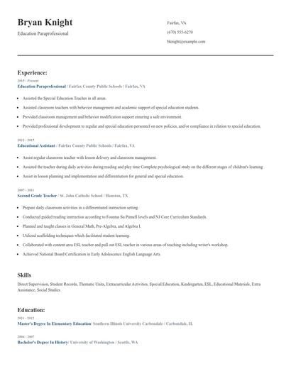 Education Paraprofessional Resume