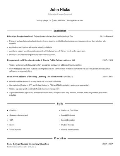 Education Paraprofessional Resume
