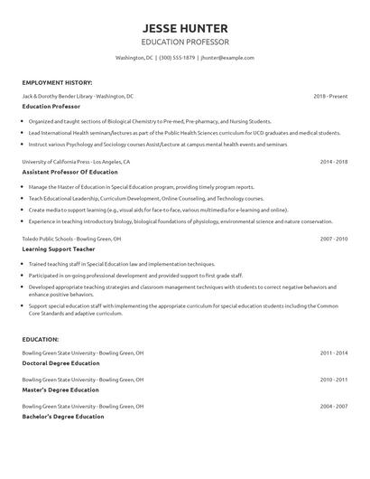 Education Professor Resume
