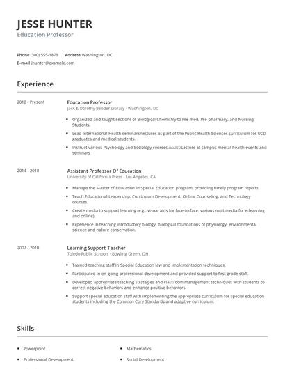 Education Professor Resume