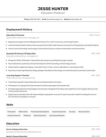 Education Professor Resume