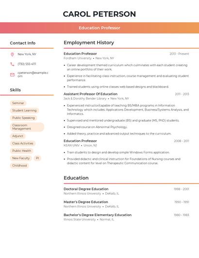 Education Professor Resume