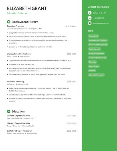 Education Professor Resume