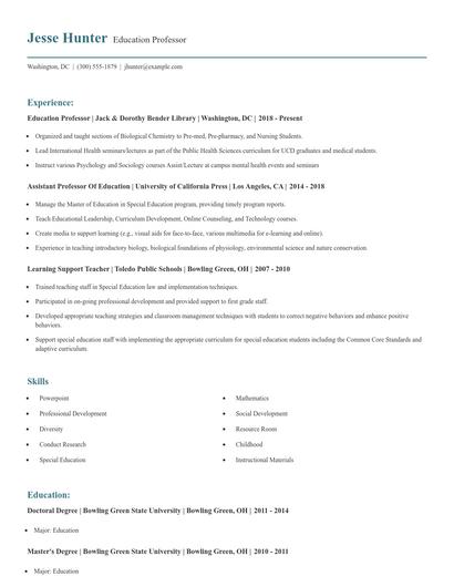 Education Professor Resume