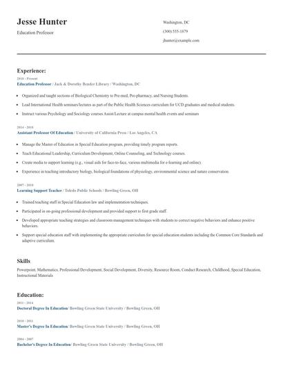 Education Professor Resume