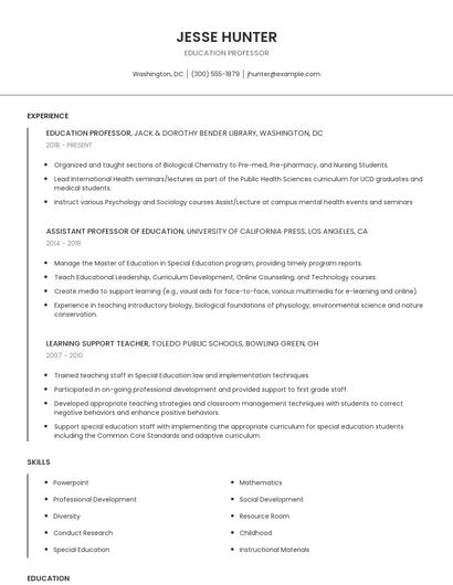 Education Professor Resume