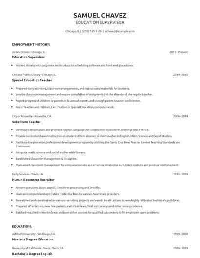 Education Supervisor Resume