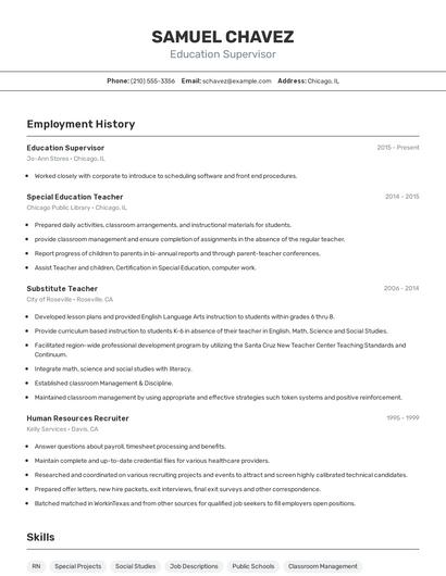 Education Supervisor Resume