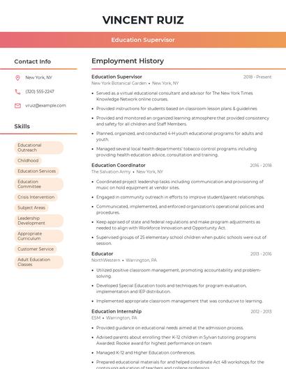 Education Supervisor Resume