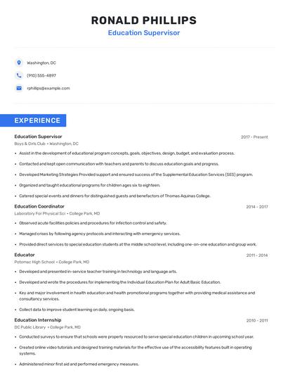 Education Supervisor Resume