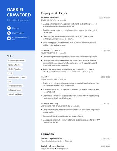 Education Supervisor Resume