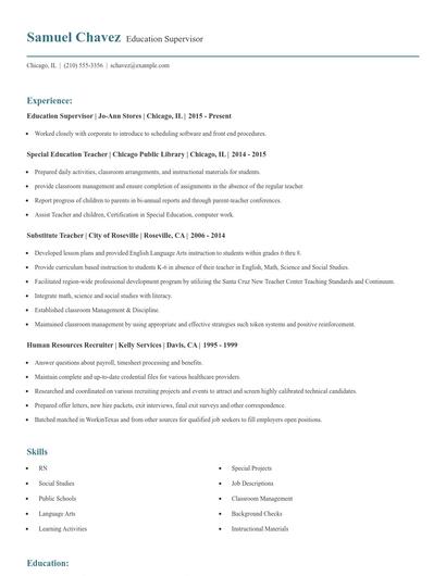 Education Supervisor Resume