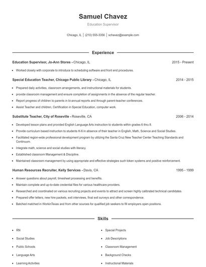 Education Supervisor Resume