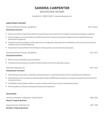 Educational Adviser Resume