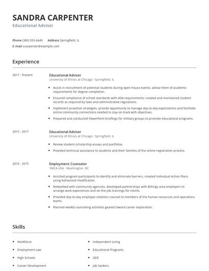 Educational Adviser Resume
