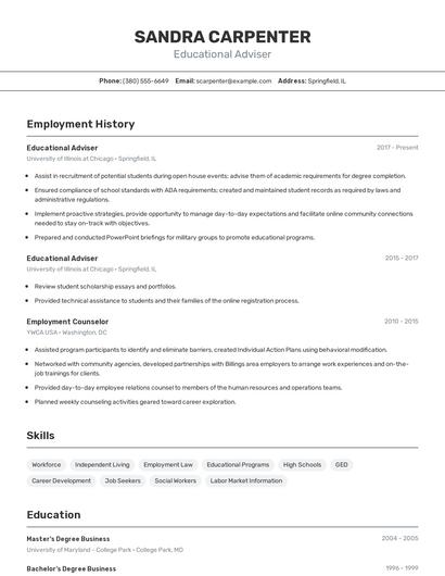 Educational Adviser Resume