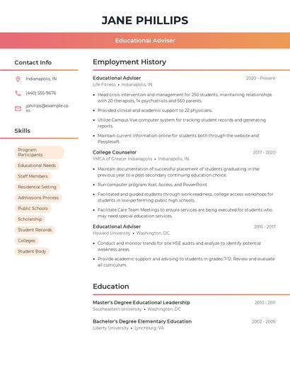 Educational Adviser Resume