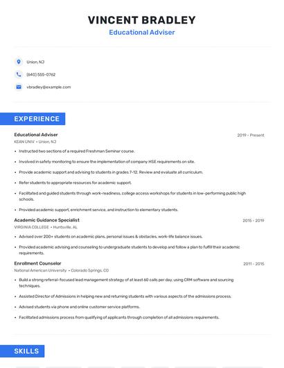 Educational Adviser Resume