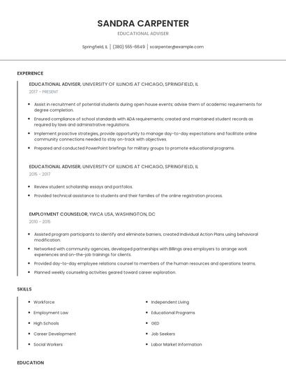Educational Adviser Resume