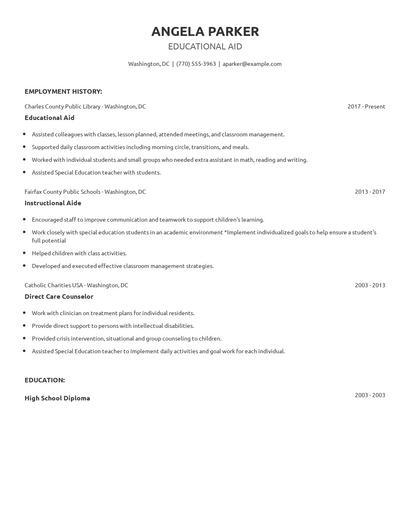 Educational Aid Resume
