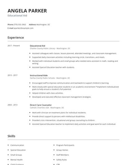 Educational Aid Resume