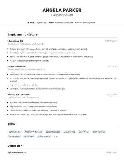 Educational Aid Resume