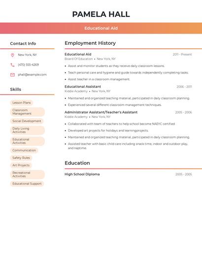 Educational Aid Resume