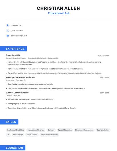 Educational Aid Resume