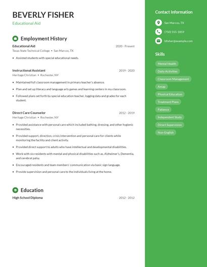 Educational Aid Resume