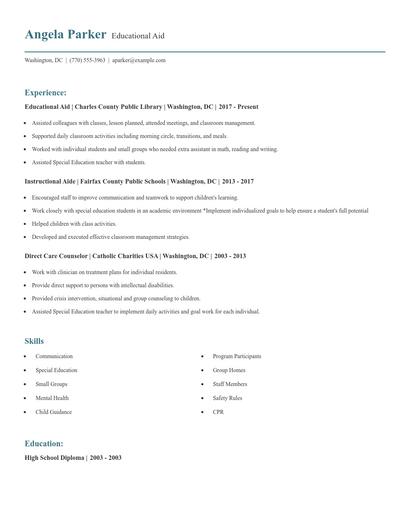 Educational Aid Resume