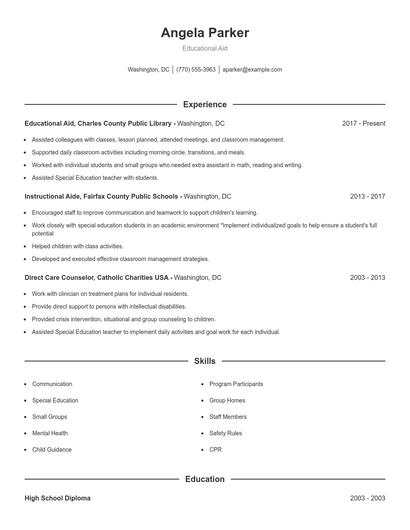 Educational Aid Resume