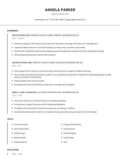 Educational Aid Resume