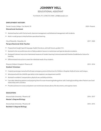 Educational Assistant Resume